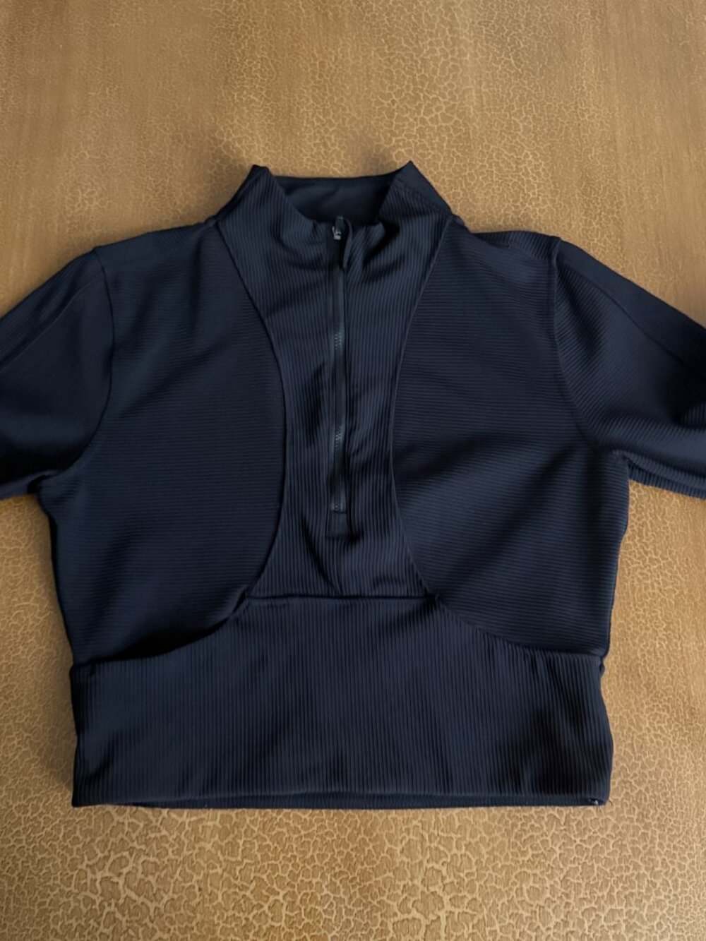 90 Degrees Black Ribbed Zipper Athletic Top - Size Large